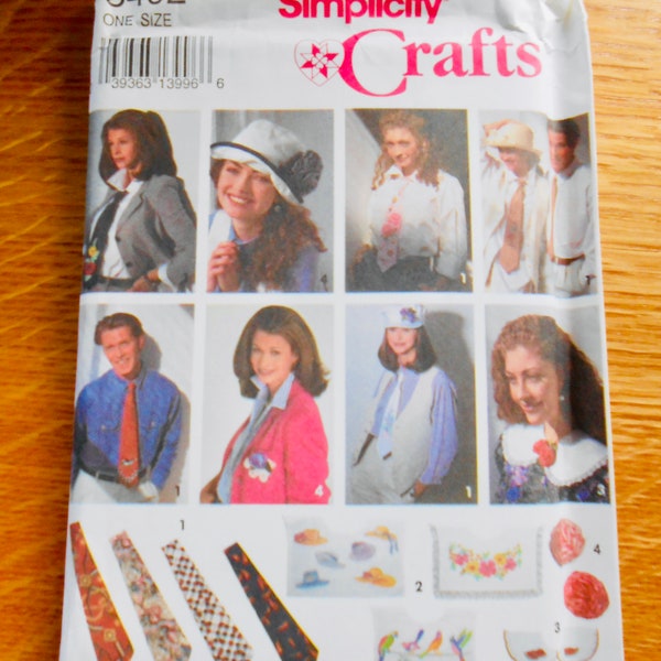 Vintage 1993 Uncut Simplicity Ties, Collars, and Flowers with Transfers Sewing Pattern, 8402, Size One Size