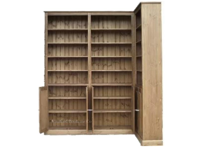 Solid Wood 8ft Tall 3 Bay Library Corner Bookcase With Doors Etsy