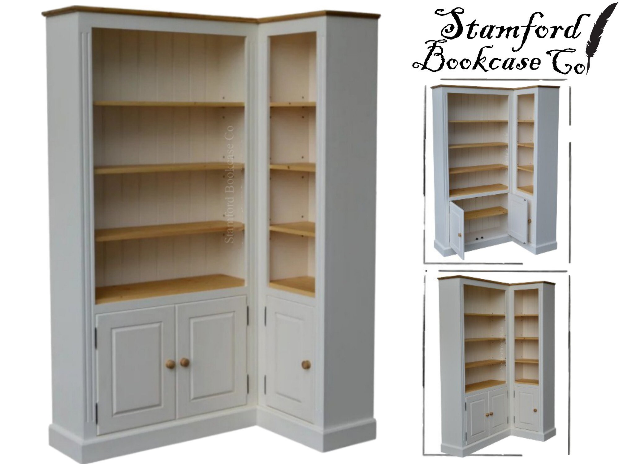 White Painted Solid Wood 6ft Tall Corner Bookcase Adjustable Etsy