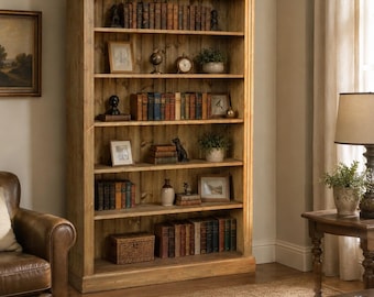 Solid Pine 6ft Bookcase, Handcrafted Adjustable Display Shelving Unit