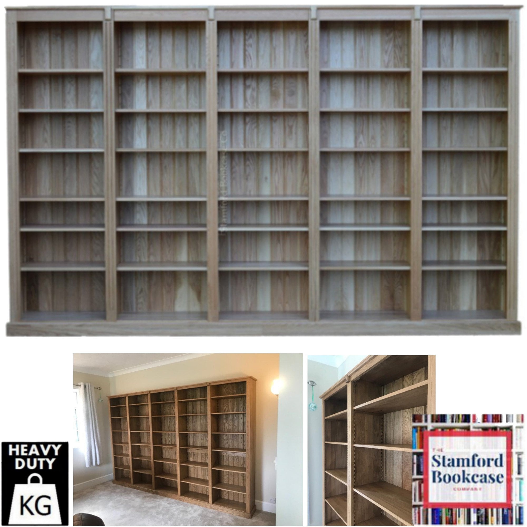 Genuine 100% Solid Oak 7ft X 11ft Bookcase, 