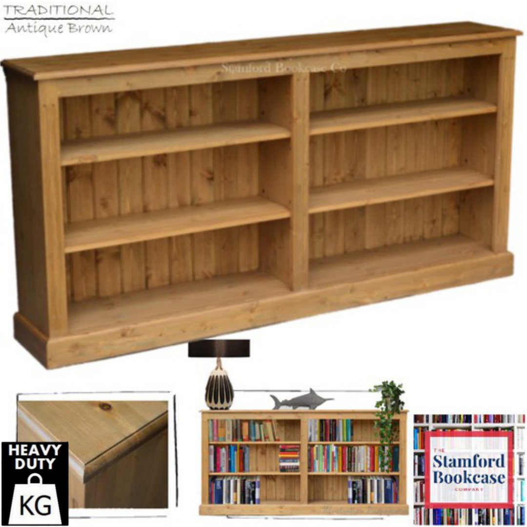Solid Pine Wooden 3ft X 6ft Low Bookcase Adjustable Wide Split