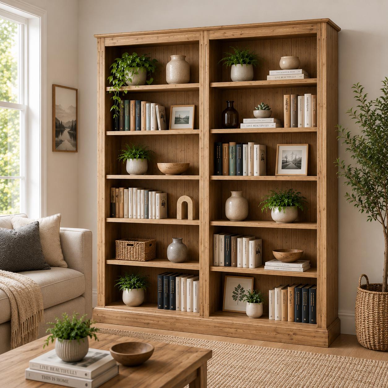 Solid Pine Display Shelving, 6ft X 5ft Library Bookcase, Large