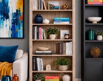 Tall Traditional Wooden 7ft x 3ft Bookcase, Handcrafted Adjustable Display Shelving Unit, Tall Bookshelves