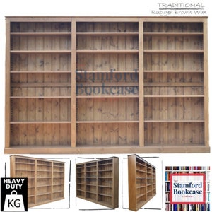 100% Solid Pine, 7ft x 9ft Adjustable Display Shelving, Library Bookcase, Wall to Wall Bookshelves Not Fitted Furniture. UK Only Delivery