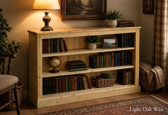 Solid Pine, Dark Oak 3ft X 5ft Low Bookcase, Adjustable Wide