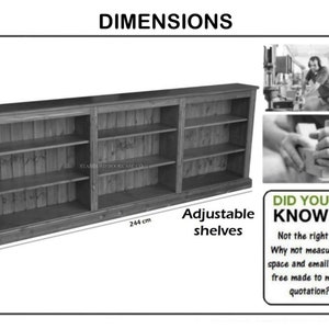 Wooden 3ft X 8ft Wide, Low Bookcase, Adjustable Handcrafted 3 Bay Split ...
