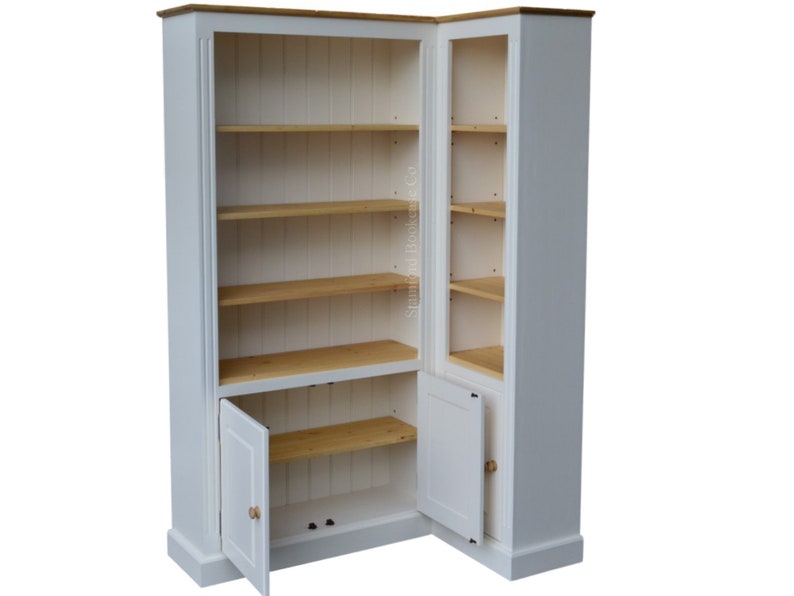 White Painted Solid Wood 6ft Tall Corner Bookcase Adjustable Etsy