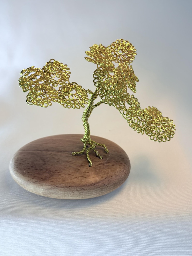 Gold Coloured Wire Mini Bonsai Tree Mounted on a Polished Wood Block - Etsy