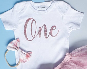 First Birthday Outfit | First Birthday Onesie / Bodysuit / T-shirt | One | Glitter | First Birthday Girl Outfit | Cake Smash