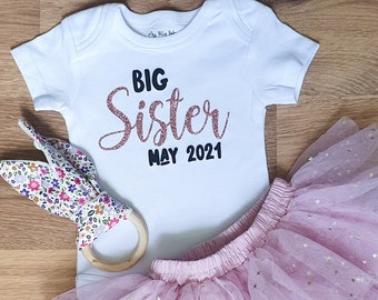 Pregnancy Announcement Onesie Big Sister - Pink Glitter | Custom Pregnancy Announement