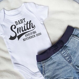 Pregnancy Announcement Baby Bodysuit/Onesie | Sport | Baseball Style | Team Onesie  | Custom Pregnancy Announement