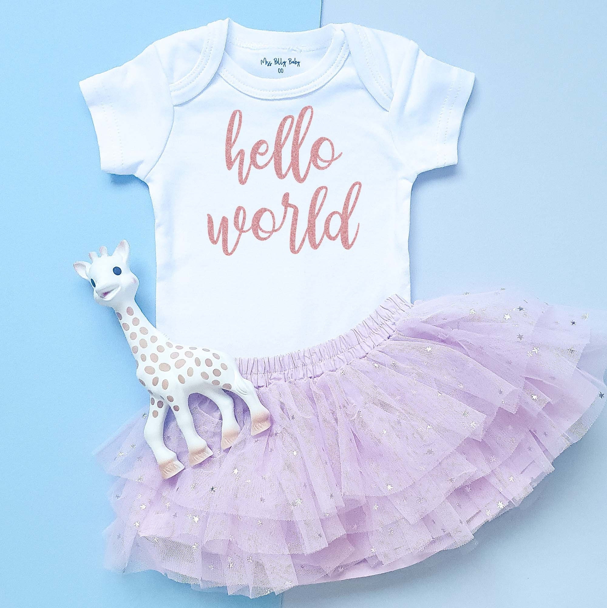 Customize in Pink Lavender or Black Hello World Newborn Girl 