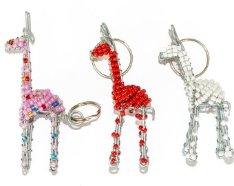 Porte-clés girafe, porte-clés en perles africaines, sculpture 3D, porte-clés animal amusant, art coloré, bijoux faits main, cadeau pour les amoureux des animaux