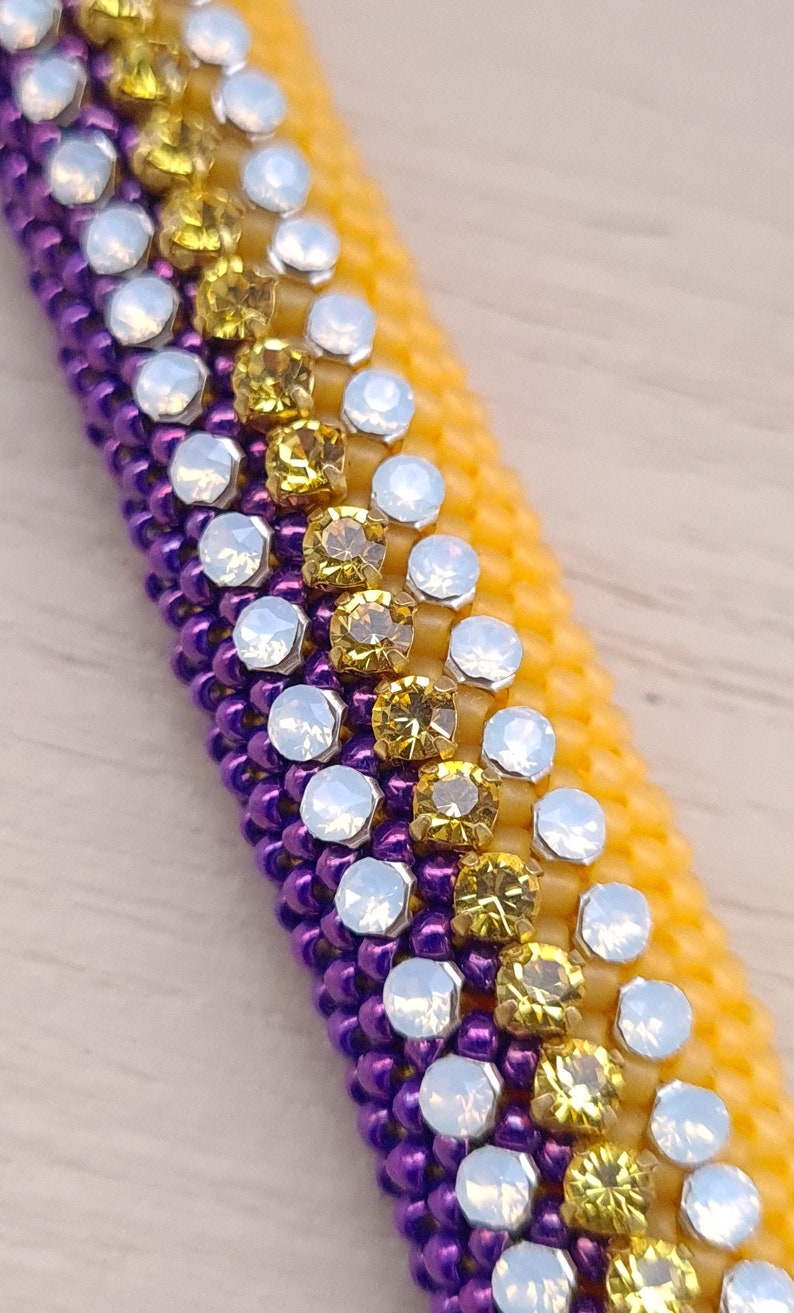 Austrian crystal bracelet for women Yellow rhinestone bracelet White opal wide cuff bracelet Purple sparkling bracelet Victorian jewelry zdjęcie 4