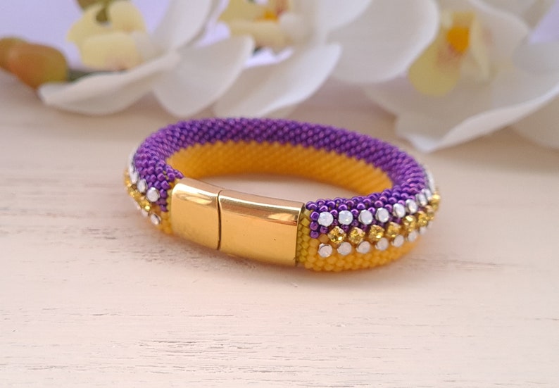 Austrian crystal bracelet for women Yellow rhinestone bracelet White opal wide cuff bracelet Purple sparkling bracelet Victorian jewelry zdjęcie 2