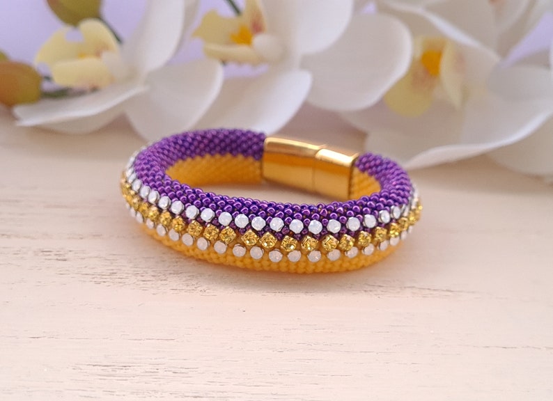 Austrian crystal bracelet for women Yellow rhinestone bracelet White opal wide cuff bracelet Purple sparkling bracelet Victorian jewelry zdjęcie 1