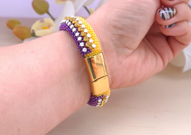 Austrian crystal bracelet for women Yellow rhinestone bracelet White opal wide cuff bracelet Purple sparkling bracelet Victorian jewelry zdjęcie 7