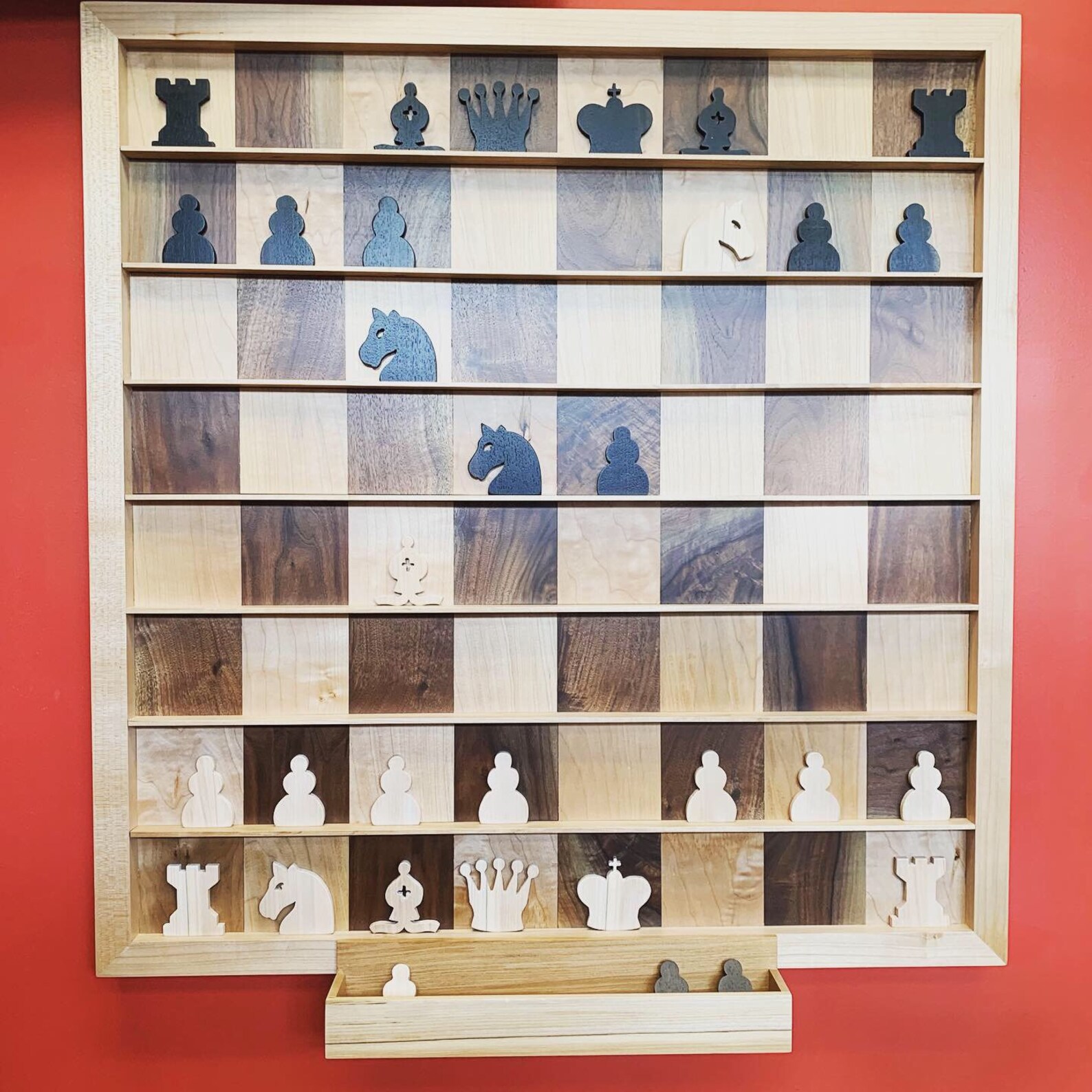 Wood Wall Mounted Chess Board Vertical Chess Set Etsy