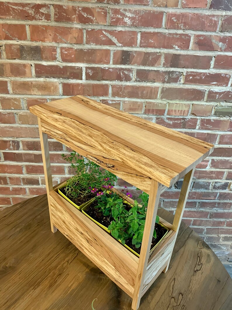 Herb Garden Planter LED Grow Light Maple Etsy