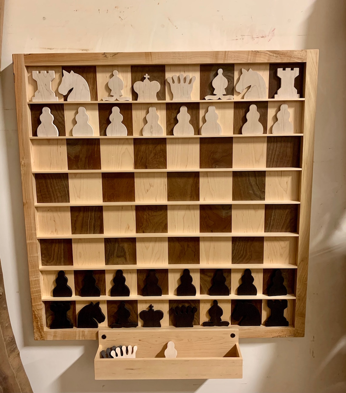 Wood Wall Mounted Chess board Vertical Chess Set Etsy
