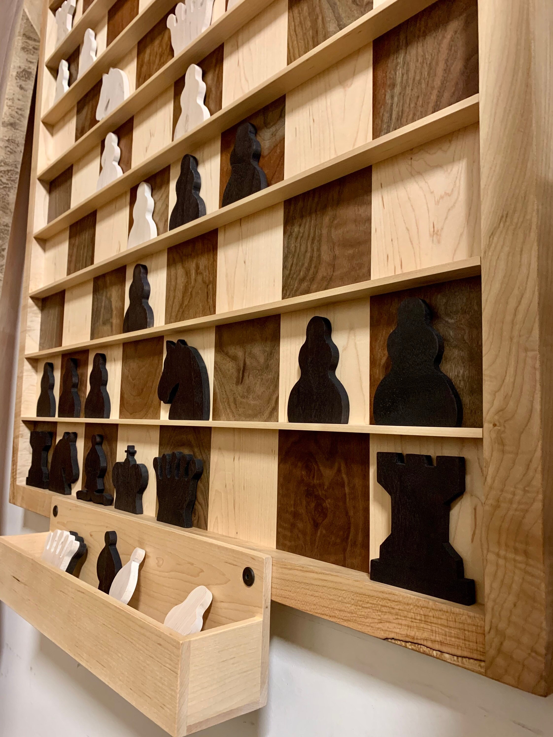 Wood Wall Mounted Chess Board Vertical Chess Set Etsy Canada