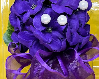 Purple Violet Ceremony Corsage: Magnetic or pin  Backing, Sorority Gift