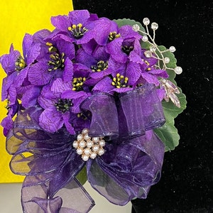 Special Edition/African Violet Corsage magnet backing/Sorority Corsage/Ceremony Corsage/Purple Corsage/made to order corsage/crossing gift