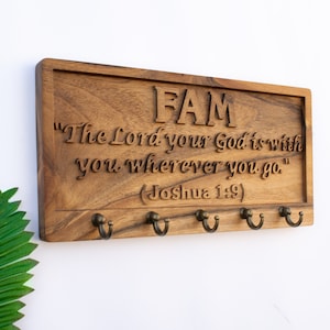 Bible verse Key Holder, key holder scripture, scripture wall art wood, bible key holder, christian wall art, bible verse sign, Joshua 1:9