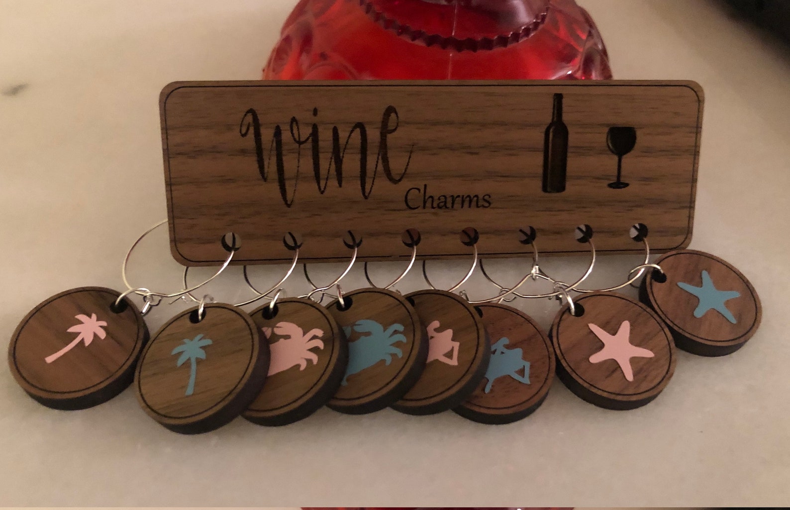 Wine Charm Set/Beach Themed Wine Charms/Set Holder Etsy