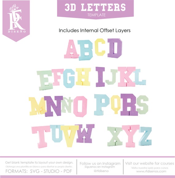 3d Alphabet Template Letras 3d Alfabeto 3d Alphabet Etsy