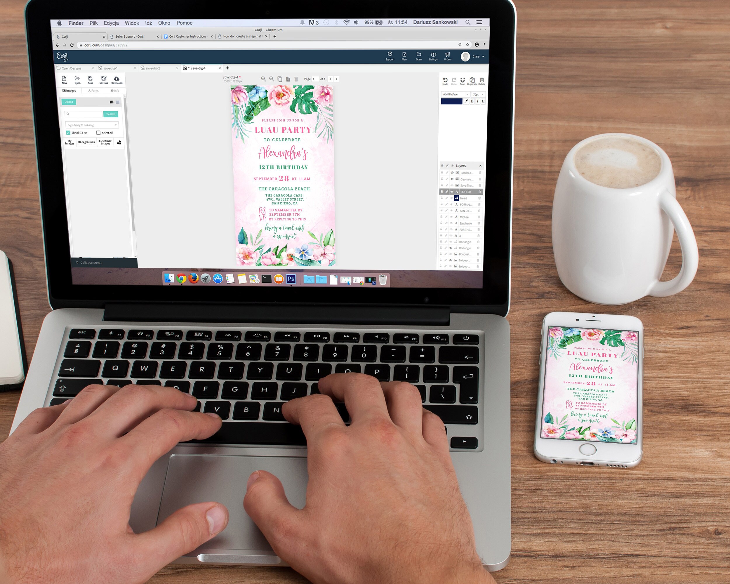 Digital Birthday Invitation Template Tropical Pink Floral - Etsy