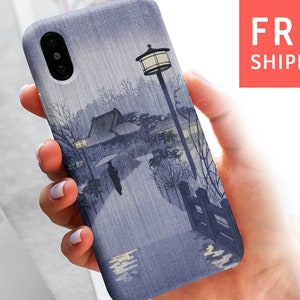 Japanese Art Rainy Night at Shinobazu Pond Purple Blue Elegant Tough Case Tokyo Japan Ueno Park Vintage Art Phone Case