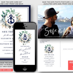 Save The Date Vorlage, Anker Monogramm Greenery Save The Date Karte, Save The Date Foto Postkarte, Smartphone Save The Date iPhone Vorlage