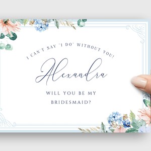 Willst du meine Brautjungfer Kartenvorlage, Florale klassische Kalligraphie Brautjungfer Vorschlag Karte, bearbeitbare Vorlage, personalisierte Brautjungfer Karte