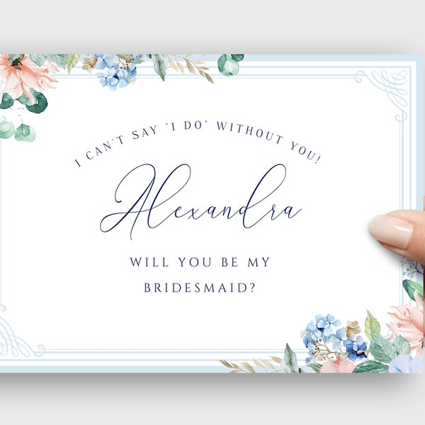 Will You Be My Bridesmaid Card Template, Floral Classy Calligraphy Bridesmaid Proposal Card, Editable Template, Personalized Bridesmaid Card