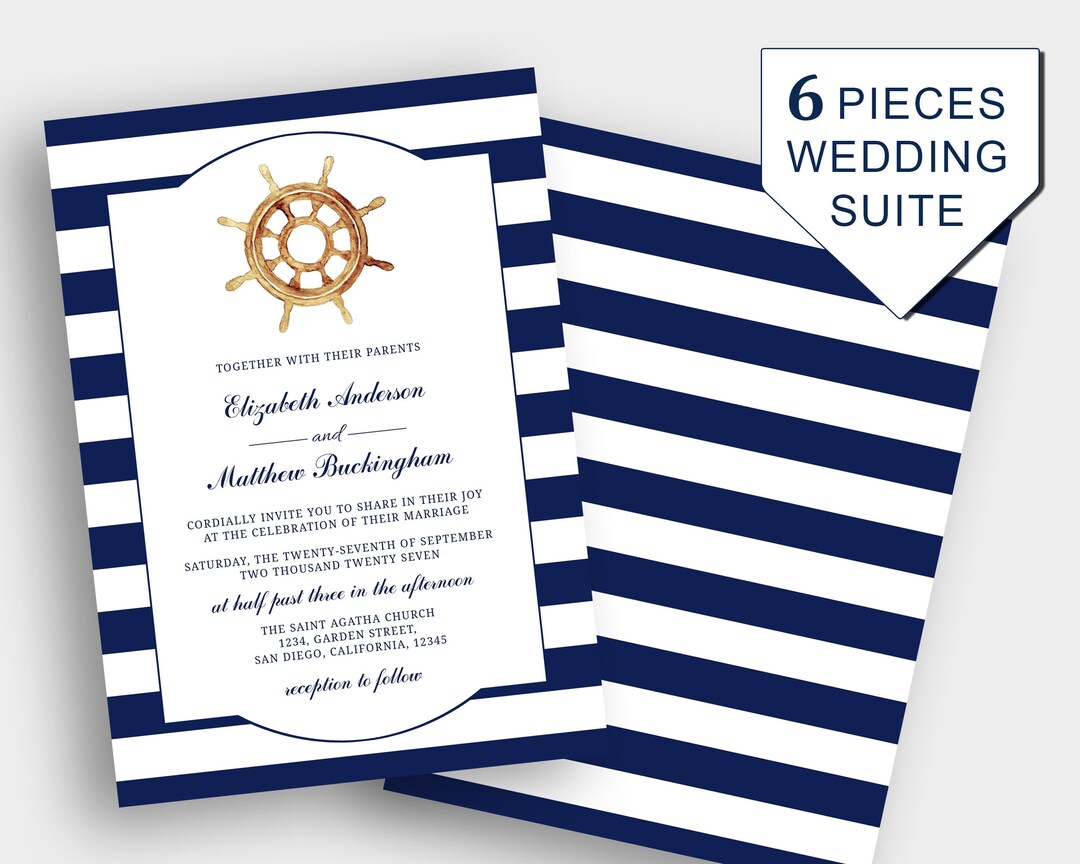 Plantilla de invitación de boda náutica con volante de yate en - Etsy