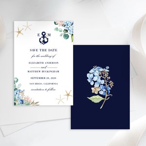 Save The Date Vorlage, Floral Monogramm Save The Date Karte, Anker Strand Hochzeit bearbeitbare Vorlage, personalisierte Save The Date Karte