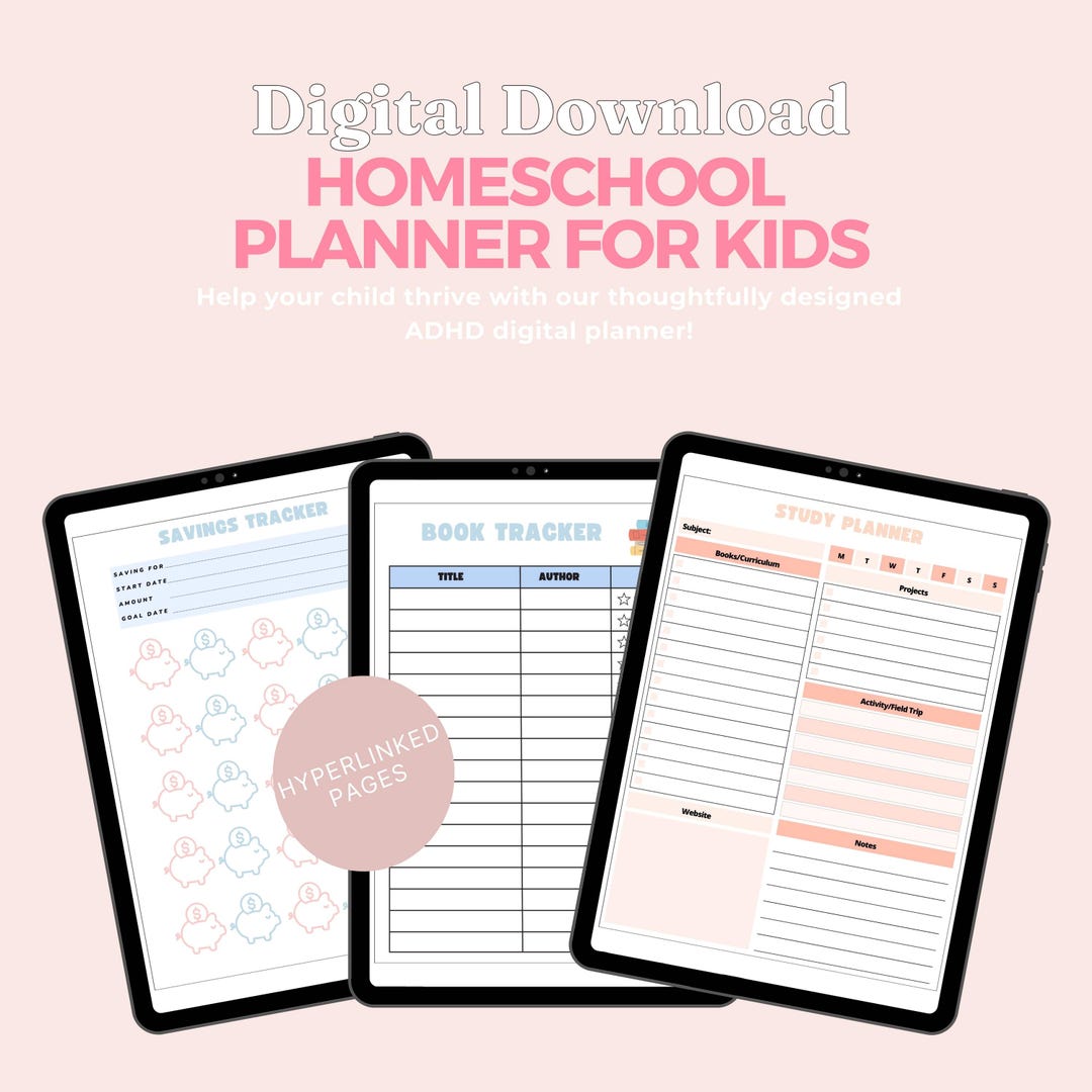 Undated Digital Homeschool Planner for Kids, ADHD Friendly School ...