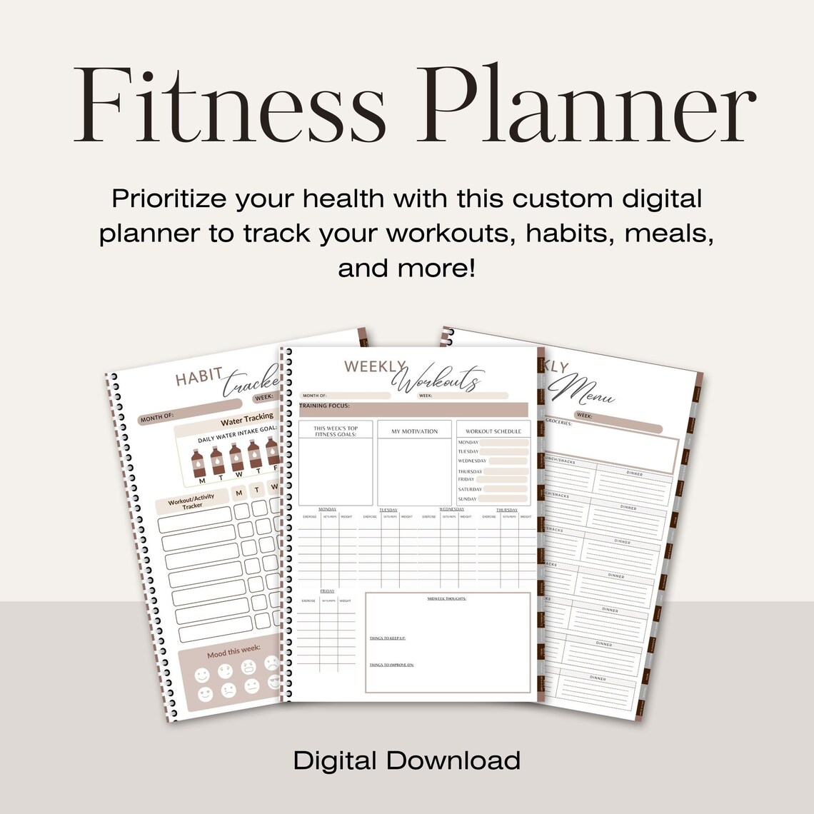 Self Care Custom Fitness Digital Wellness Planner, Digital Workout ...