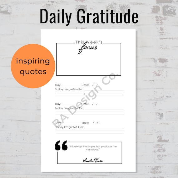 Daily gratitude journal printable pdf journal weekly | Etsy