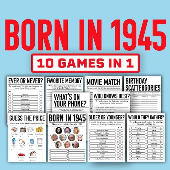 80th Birthday Party Games || Born In 1945 Games Bundle || Printable Games || 80th Birthday Games || 1945 Trivia Game || 1945 Quiz