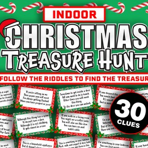 Indoor Christmas Treasure Hunt Game for Kids || Christmas Treasure Hunt Cards || Printable Christmas Scavenger Hunt Inside