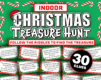 Indoor Christmas Treasure Hunt Game for Kids || Christmas Treasure Hunt Cards || Printable Christmas Scavenger Hunt Inside