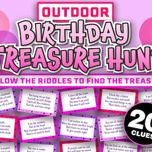 Juego de búsqueda del tesoro al aire libre para niños // Pistas de búsqueda del tesoro // Búsqueda del tesoro imprimible Búsqueda del tesoro de cumpleaños para adolescentes // Tesoro exterior