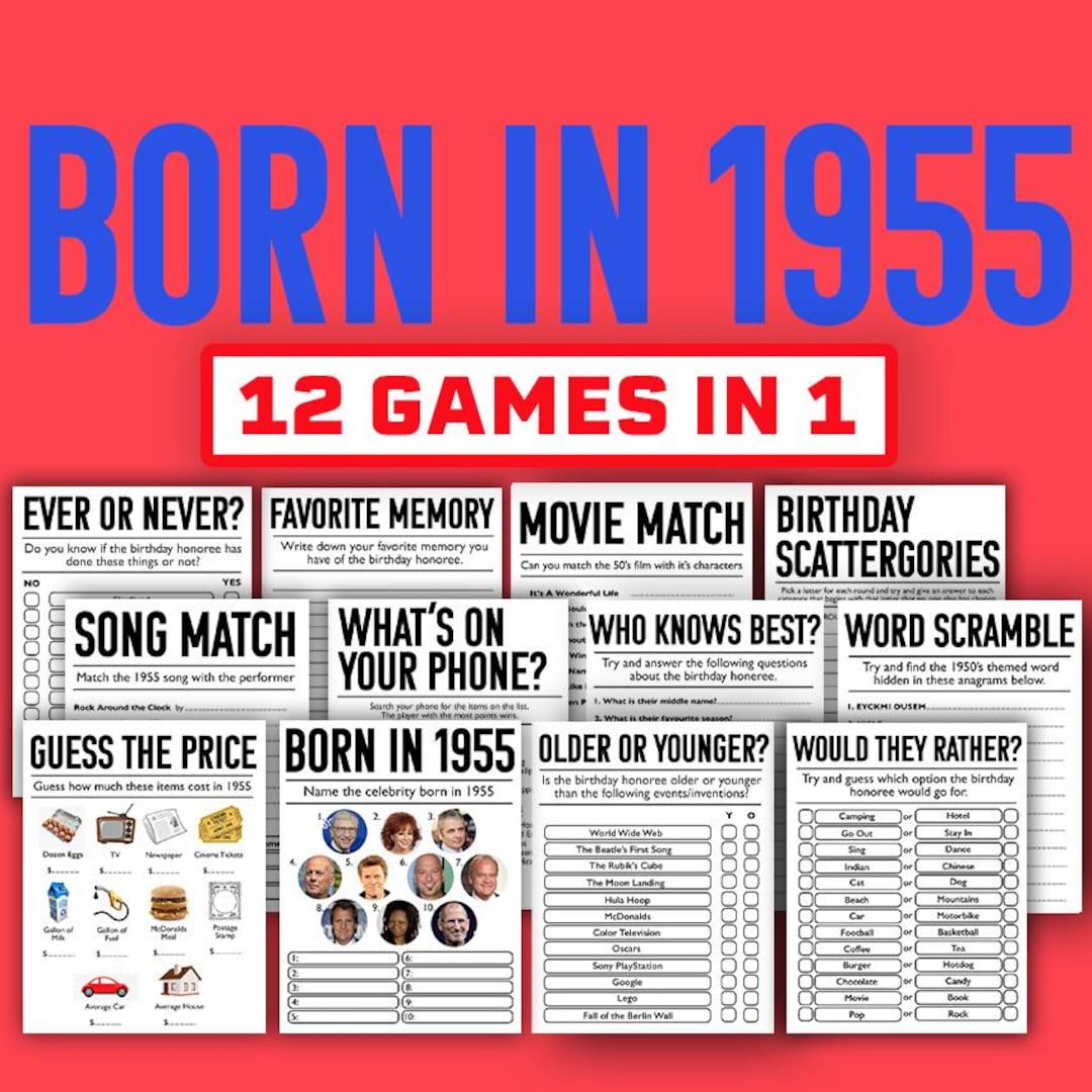 70th Birthday Party Games || Born in 1955 Games Bundle || Printable ...