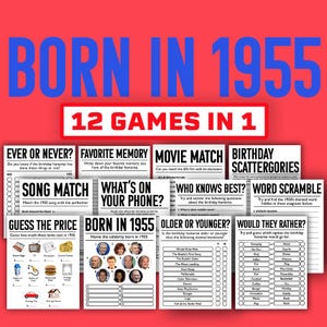 70er Geburtstag Party Spiele || Born In 1955 Spiele Bundle || Druckbare Spiele || 70er Geburtstag Spiele || 1955 Quiz Spiel || 1955 Quiz