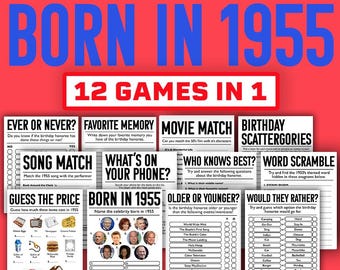 70th Birthday Party Games || Born In 1955 Games Bundle || Printable Games || 70th Birthday Games || 1955 Trivia Game || 1955 Quiz