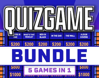 QuizGame-paket PowerPoint-spel || Jeopardy-spel || Familjespel för Zoom || Zoom-spel || Spel för vuxna och barn || Virtuell spelkväll