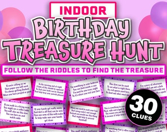Indoor Treasure Hunt Game for Kids || Treasure Hunt Clues || Printable Scavenger Hunt Birthday Treasure Hunt for Teens || Inside Tresure